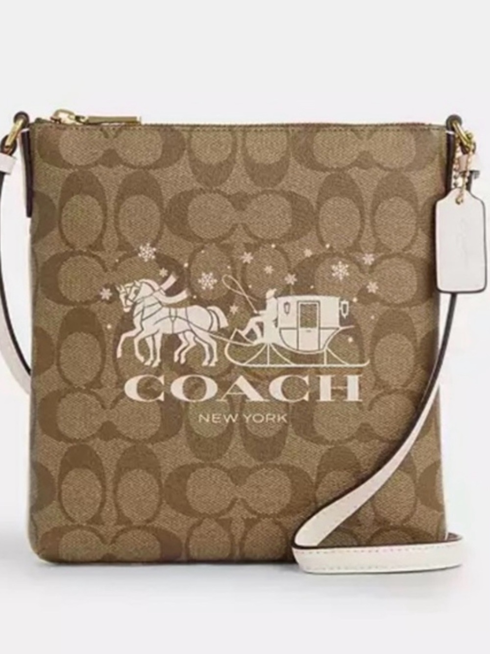 EUC Coach Rowan Crossbody Horse & Sleigh Canvas Bag Tan Brown CN767 EUC